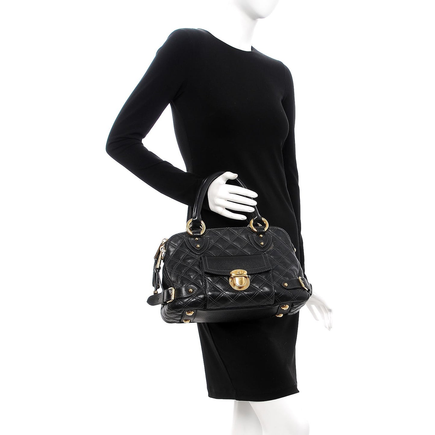 Calfskin Quilted Elise Satchel Black