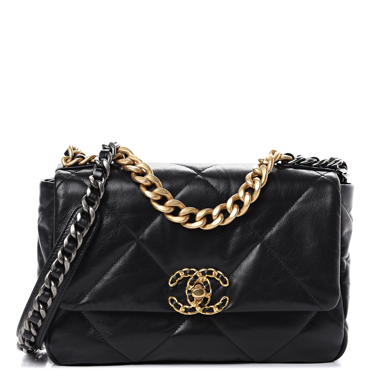 Goatskin Quilted Medium 19 Flap Black