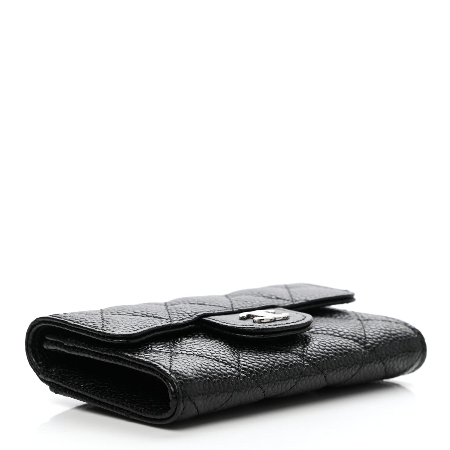 Caviar Quilted Flap Card Holder Wallet Black