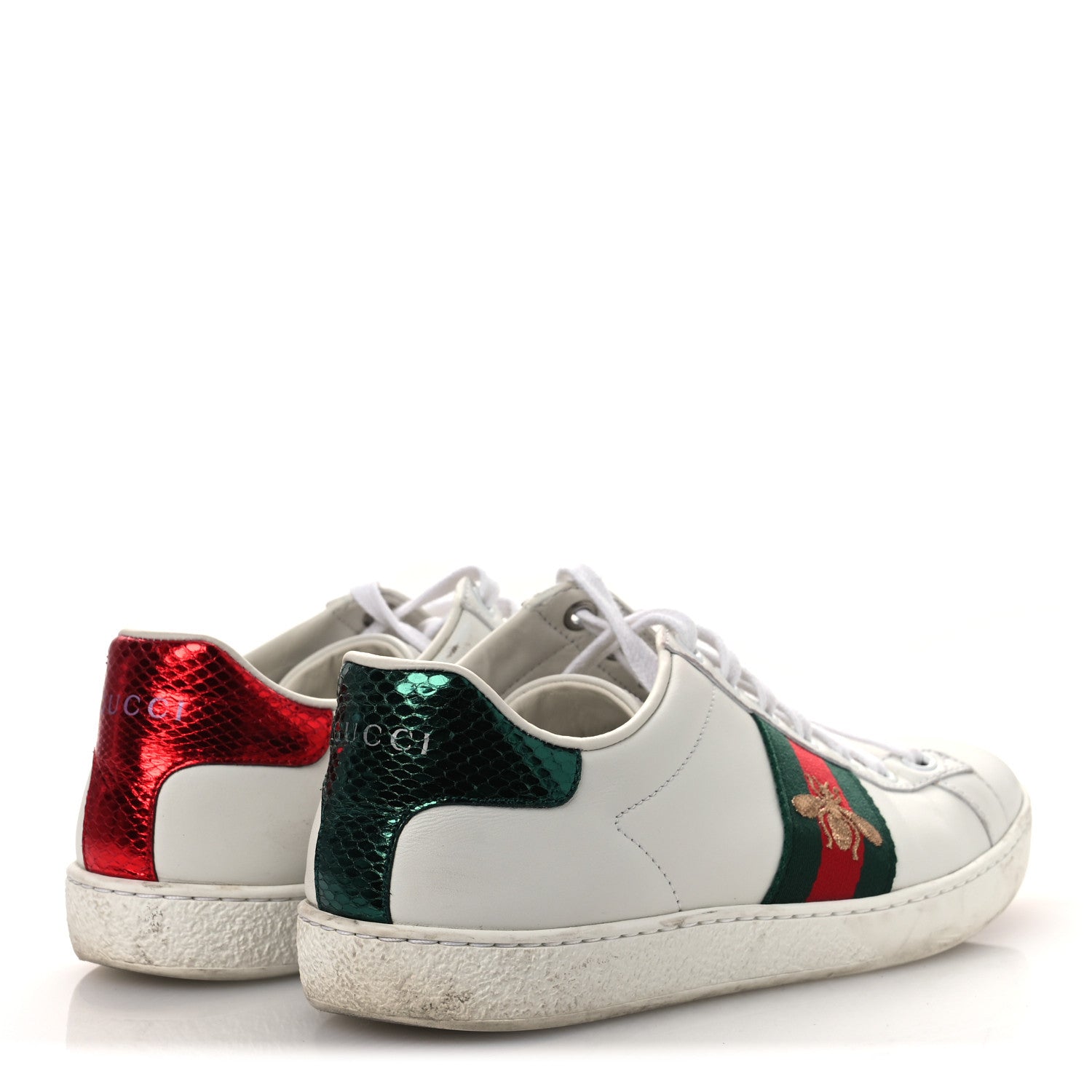 Gucci Calfskin Ayers Bee Embroidered Womens Ace Sneakers 36 White Green 5 of 14