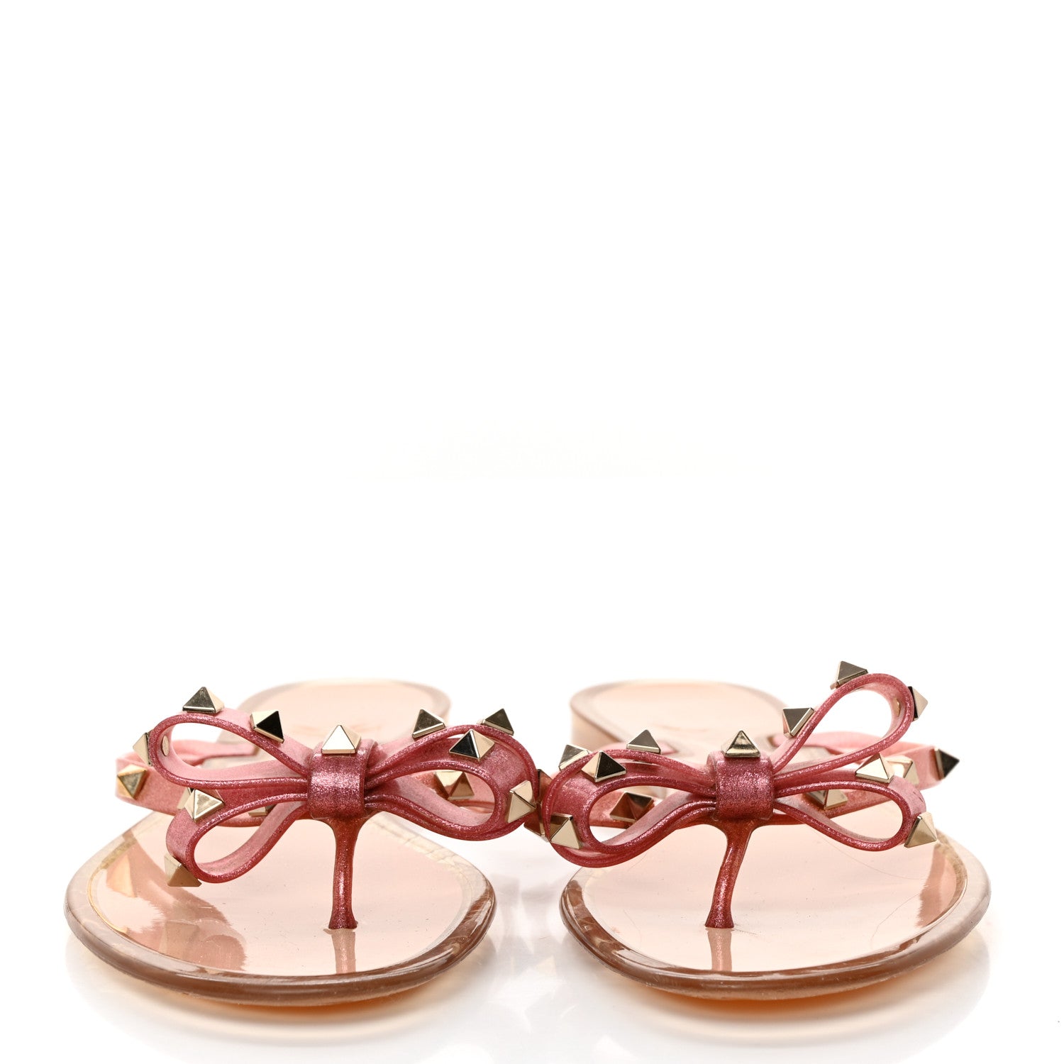 Valentino Garavani PVC Jelly Glitter Rockstud Bow Thong Sandals 41 Pink 2 of 8
