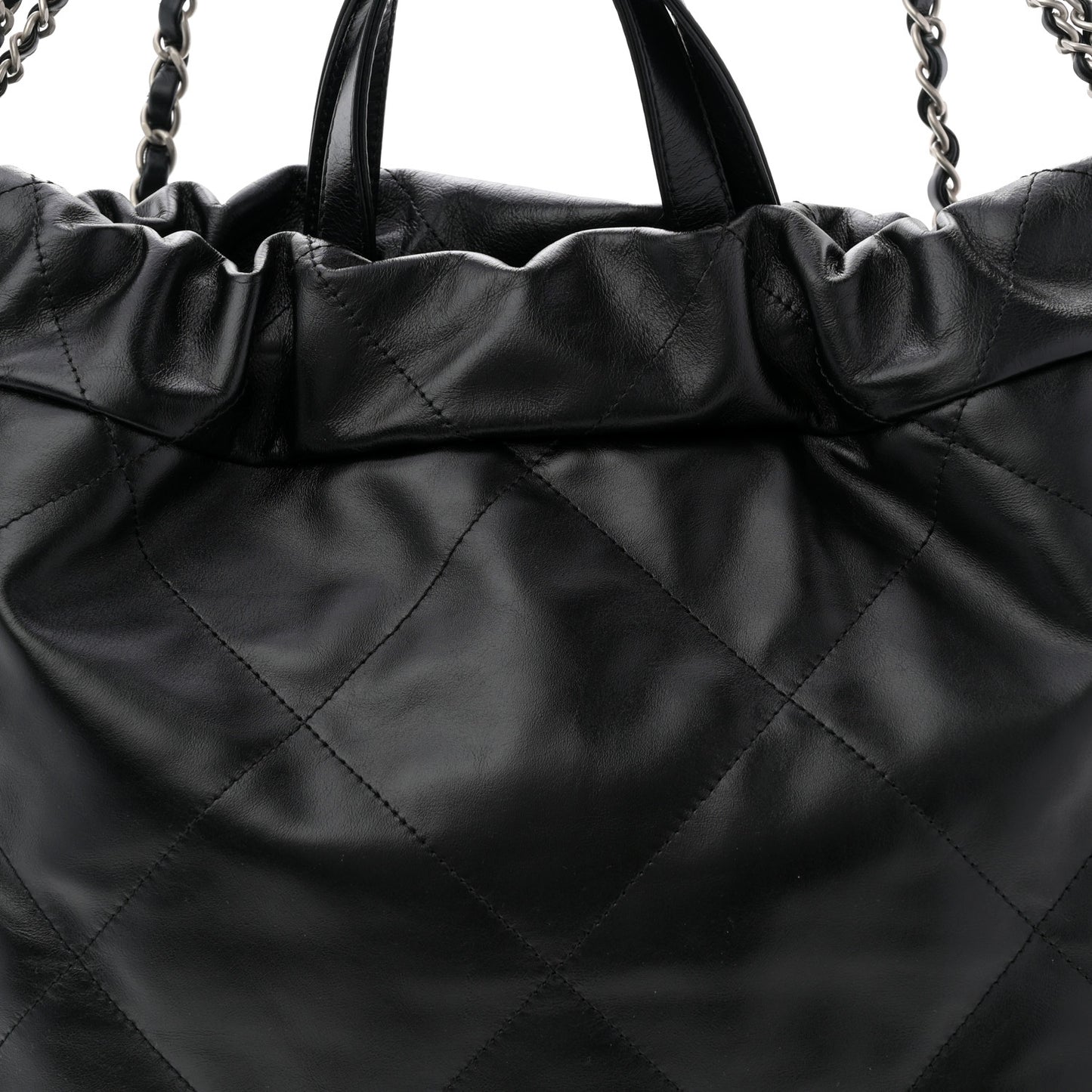 Shiny Calfskin Quilted Chanel 22 Backpack Black