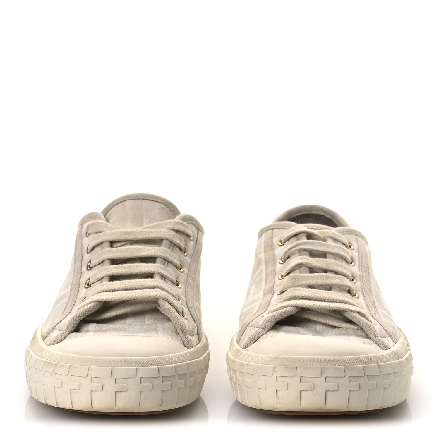 Fendi Woven Fabric FF Womens Domino Low Top Sneakers 39 White Beige 3 of 14