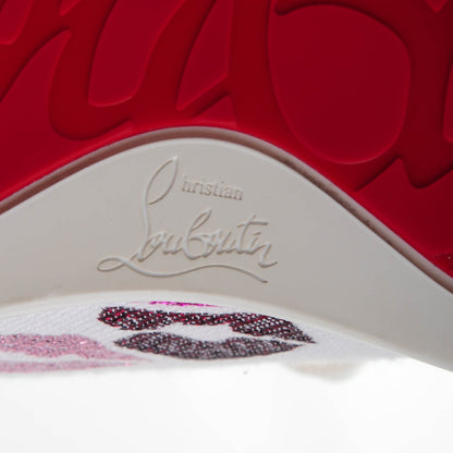 Christian Louboutin Metallic Fabric Lurex Embellished Lips Print Gondolastrass Sneakers 37 Version White 7 of 9