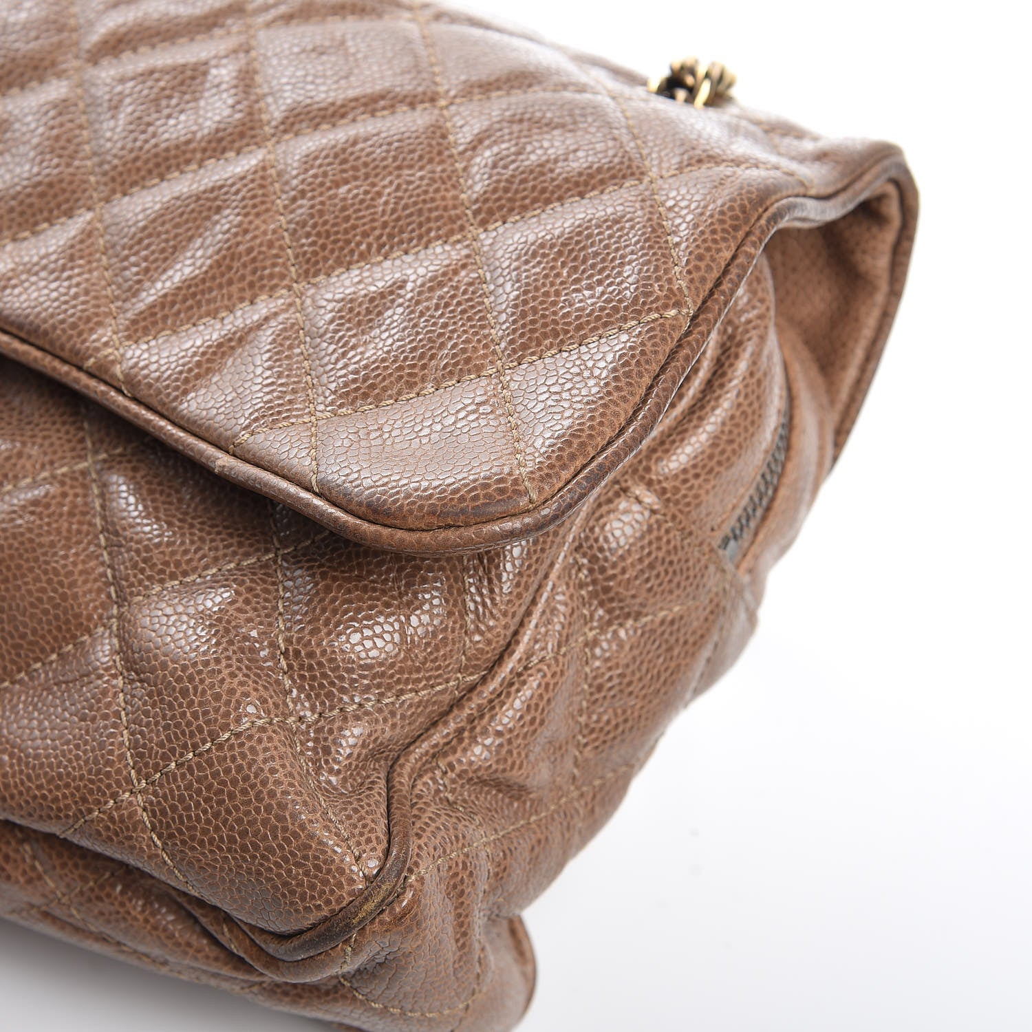 Chanel Crumpled Caviar Quilted Large Shiva Flap Beige 14 of 15