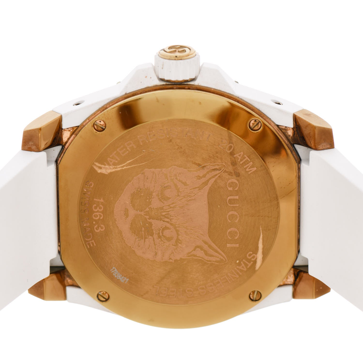 Gucci Stainless Steel Rubber 40mm Dive Feline Quartz Watch White 4 of 7