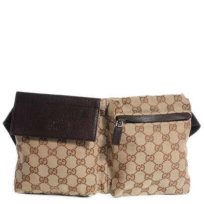 Gucci GG Monogram Double Pocket Belt Bag Dark Brown 1 of 9