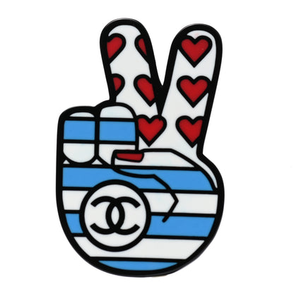 Chanel Resin Peace Sign Emoji Brooch Red White Blue 1 of 4