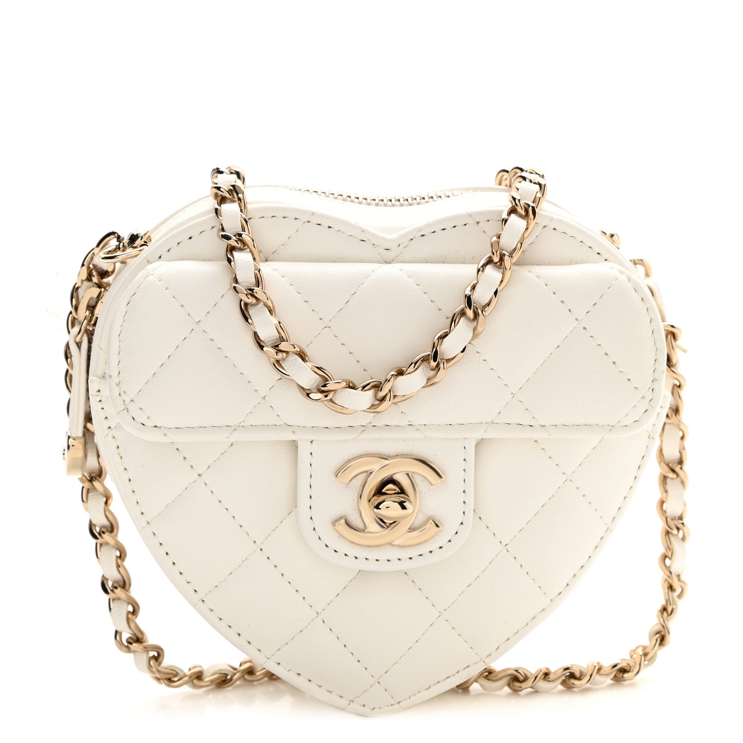 Chanel Lambskin Quilted CC In Love Heart Clutch With Chain White 2 of 10