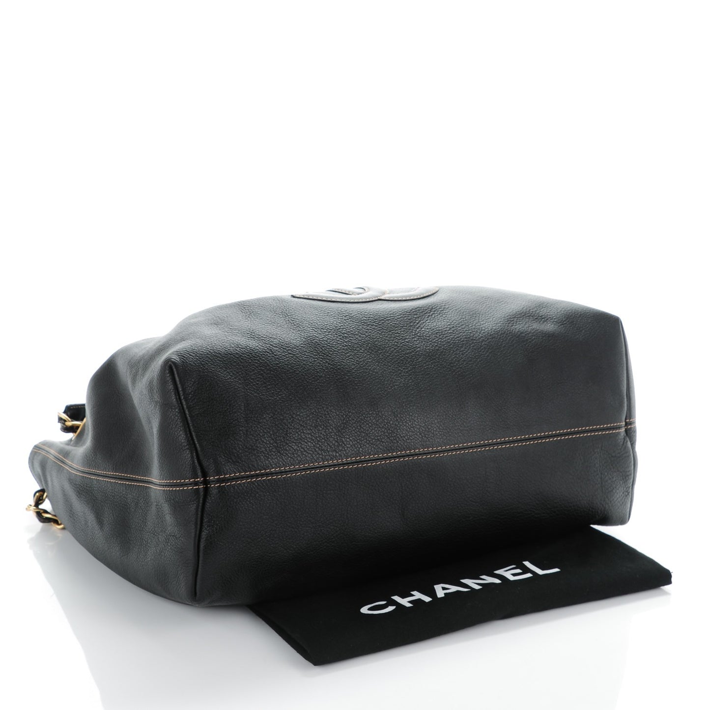 Calfskin CC Drawstring Bucket Bag Black