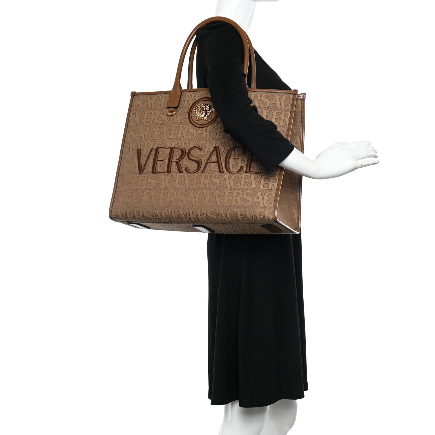 Versace Jacquard Canvas Large Allover Medusa Tote Beige 2 of 9