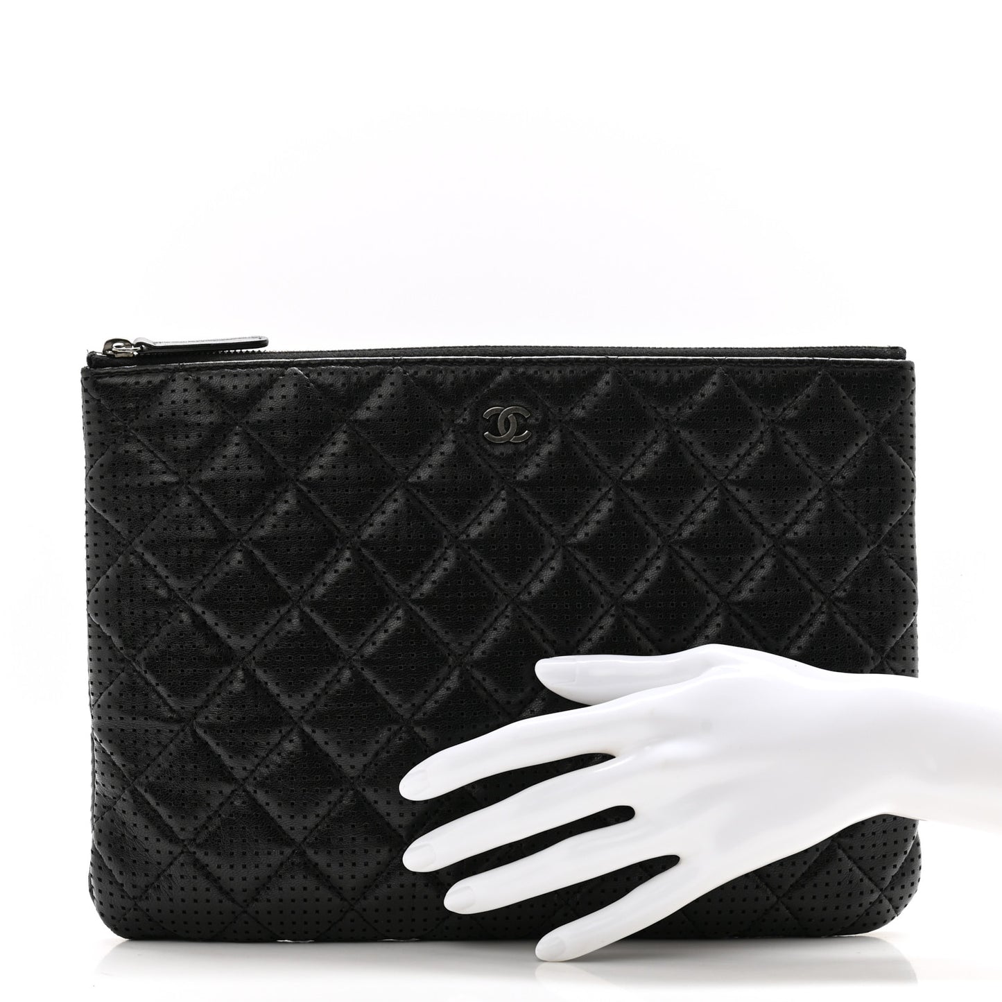 Perforated Lambskin Quilted Medium Cosmetic Case Black