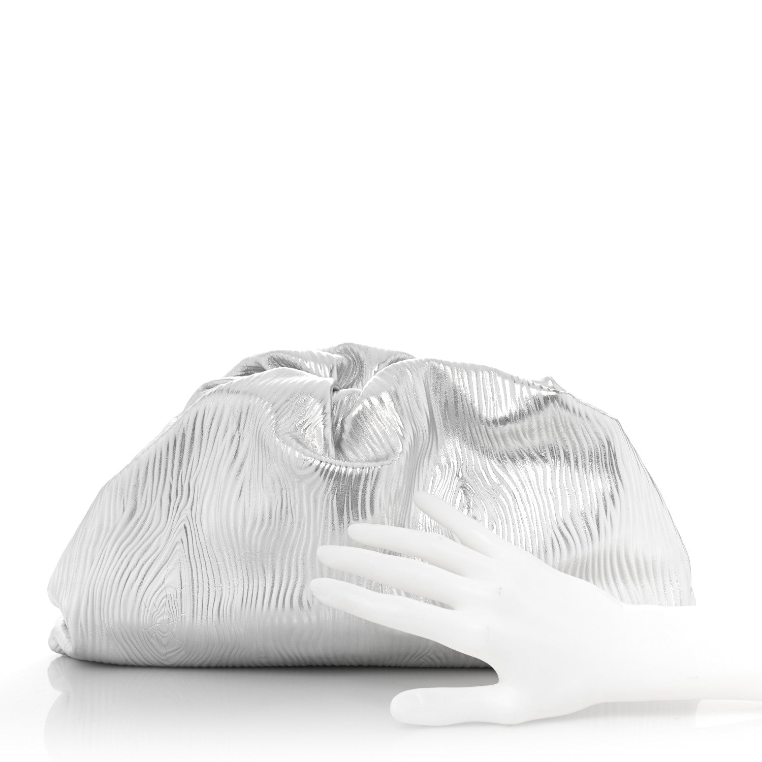Bottega Veneta Metallic Bark Calfskin Embossed The Pouch Oversized Clutch Silver 2 of 10