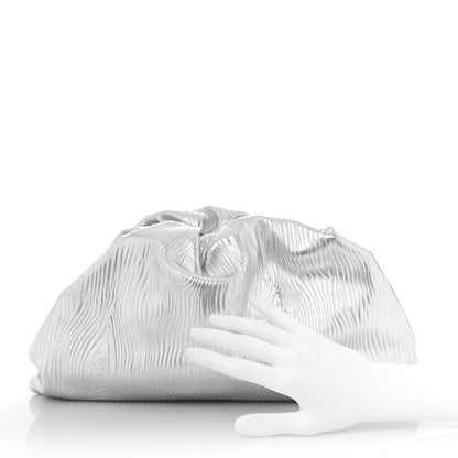 Bottega Veneta Metallic Bark Calfskin Embossed The Pouch Oversized Clutch Silver 2 of 10