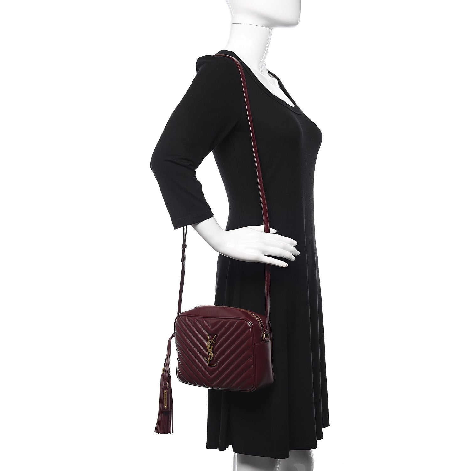 Saint Laurent Calfskin Matelasse Monogram Lou Camera Bag Dark Legion Red 2 of 12