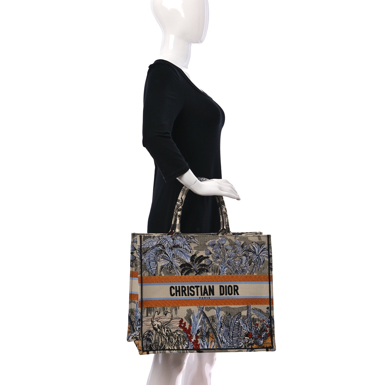 Christian Dior Canvas Embroidered Large Palm Tree Toile De Jouy Book Tote Multicolor 2 of 14
