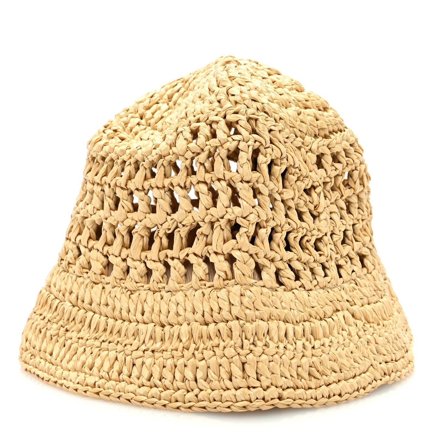 Yarn Raffia Effect Crochet Logo Embroidered Womens Bucket Hat M Naturale