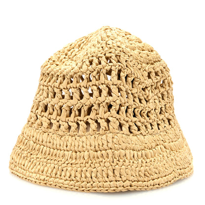 Prada Yarn Raffia Effect Crochet Logo Embroidered Womens Bucket Hat M Naturale 4 of 8