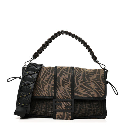 Fendi X SARAH COLEMAN Fabric Jacquard Vitello Grace FF Vertigo Woven Lanyard Large Baguette Tobacco Moro Black 1 of 10