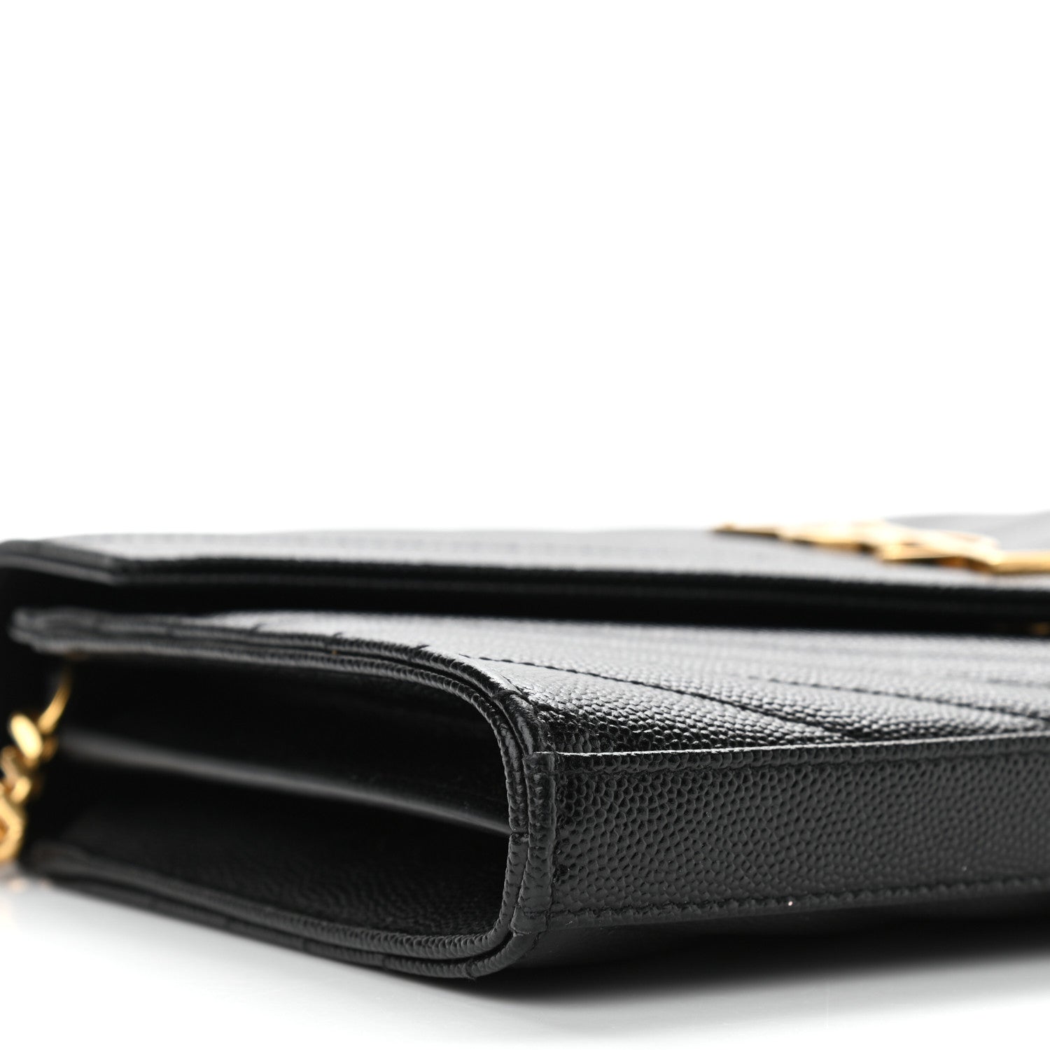 Saint Laurent Grain De Poudre Matelasse Chevron Monogram Chain Wallet Black 7 of 11