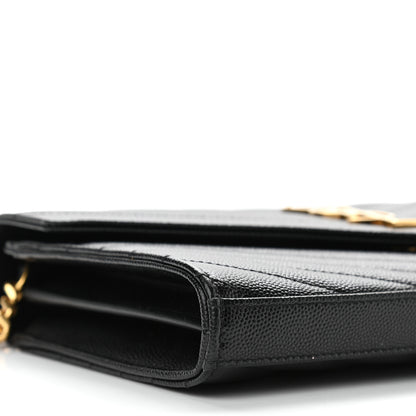 Saint Laurent Grain De Poudre Matelasse Chevron Monogram Chain Wallet Black 7 of 11