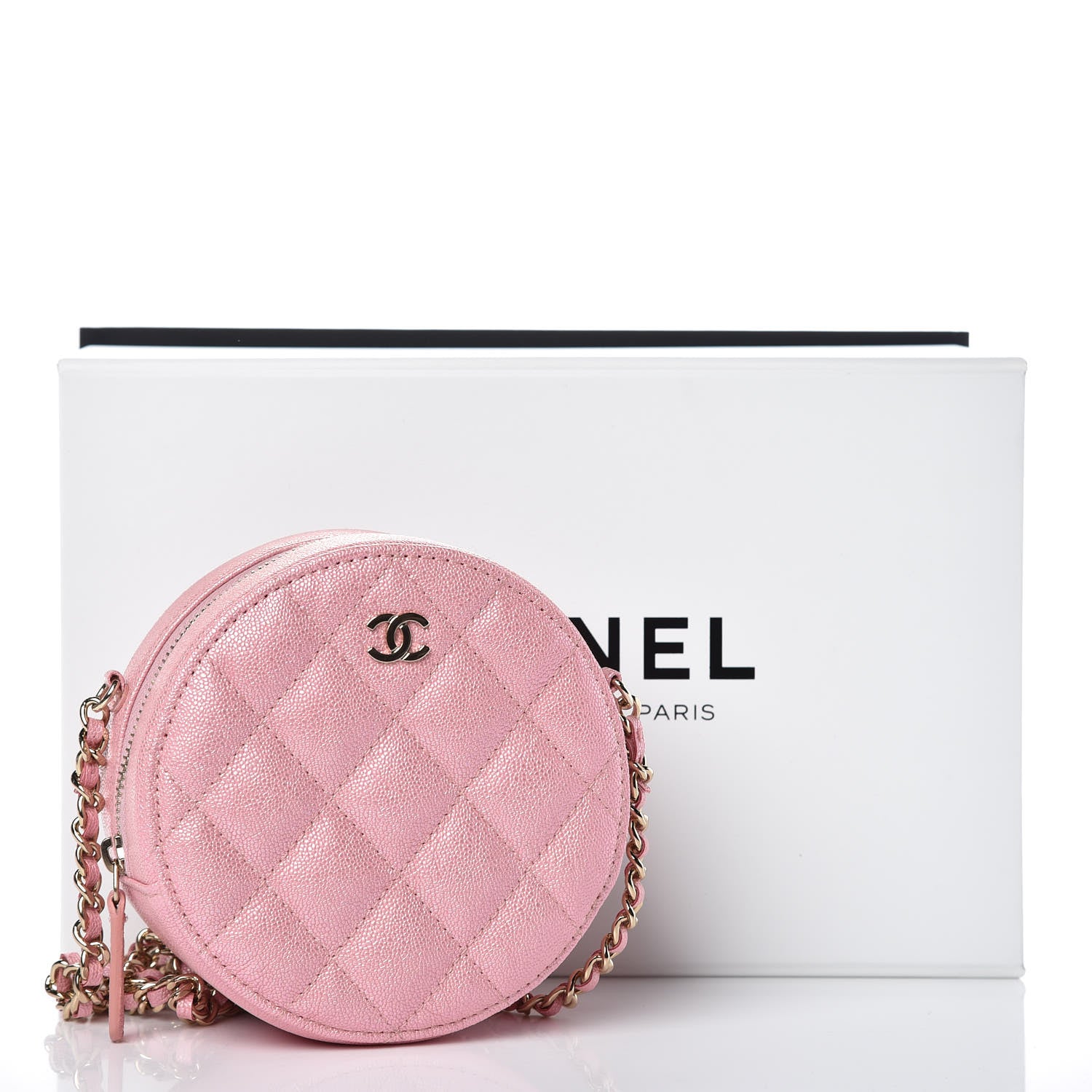 Chanel Iridescent Caviar Quilted Round Clutch With Chain Pink 8 of 8