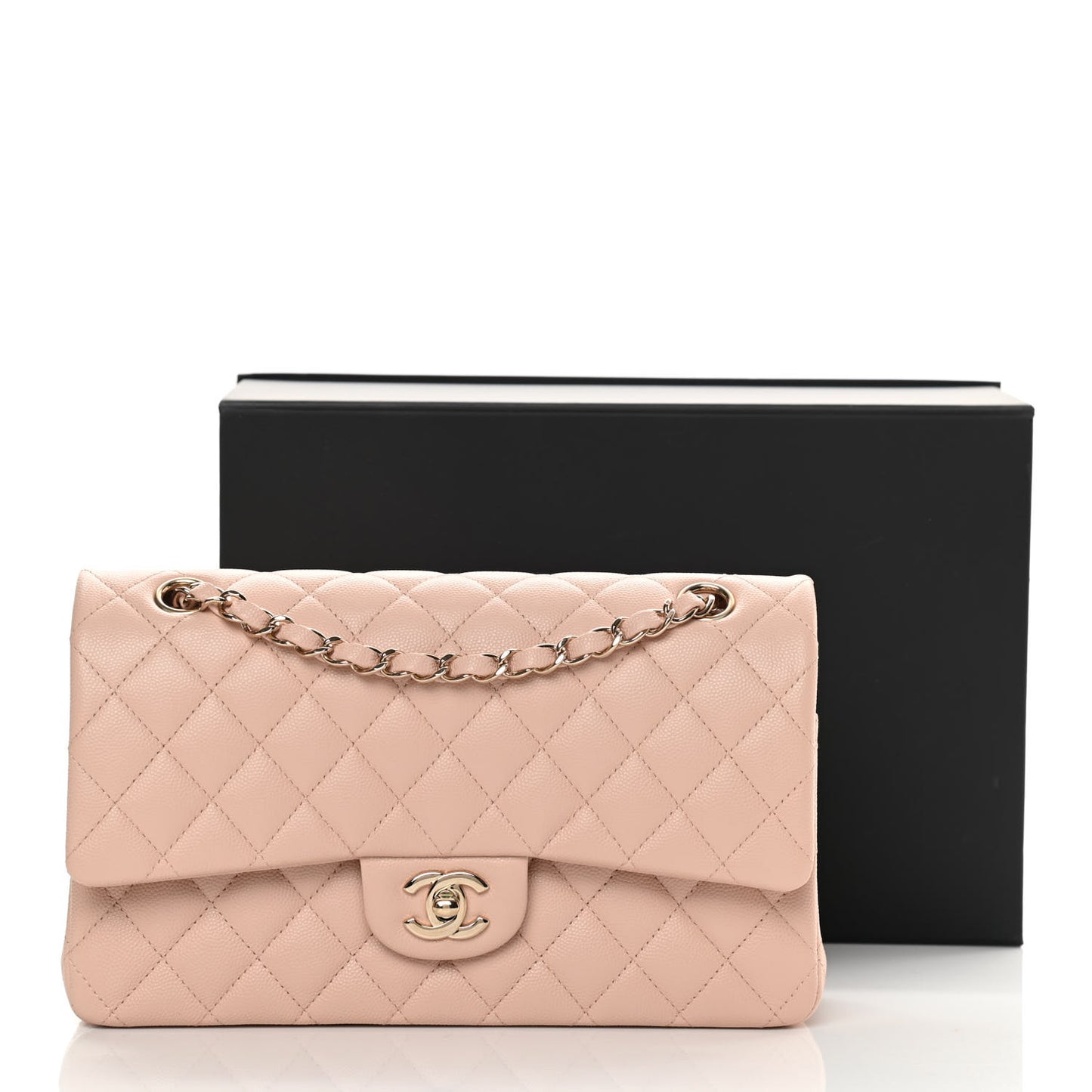 Caviar Quilted Medium Double Flap Light Beige