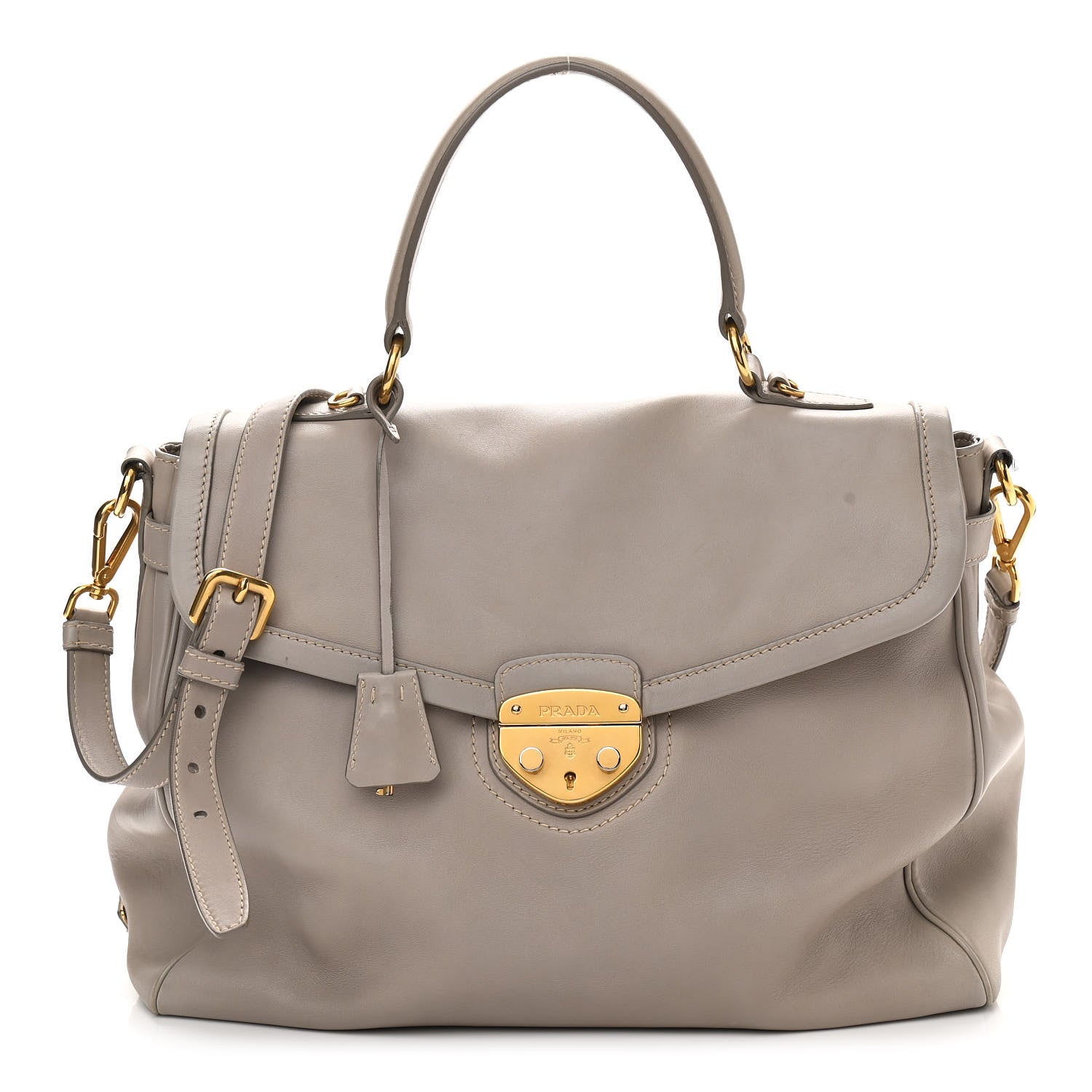 Prada City Calfskin Foldover Pushlock Top Handle Satchel Argilla 1 of 12