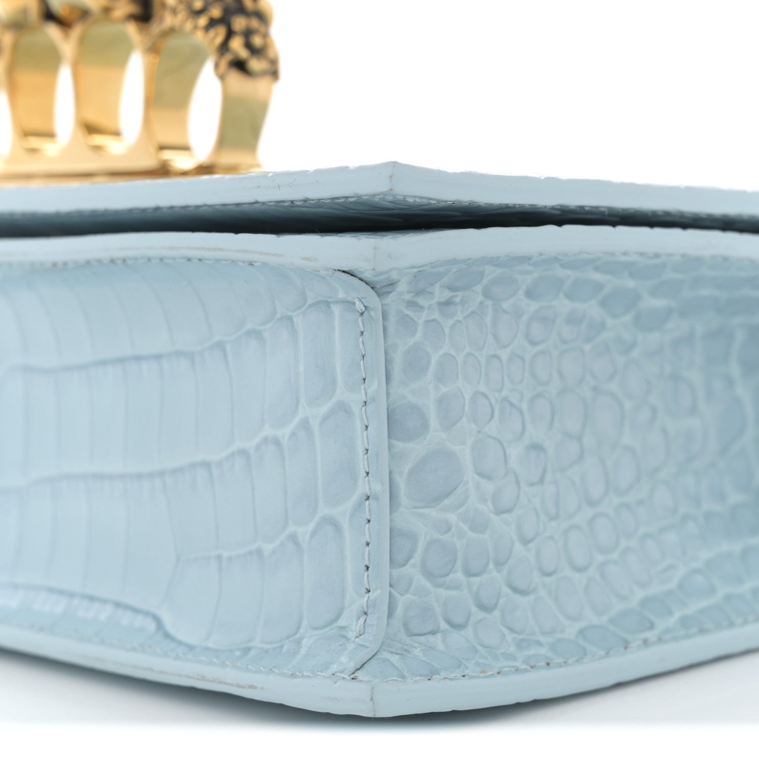 Alexander McQueen Shiny Crocodile Embossed Jeweled Satchel Pale Blue 9 of 12