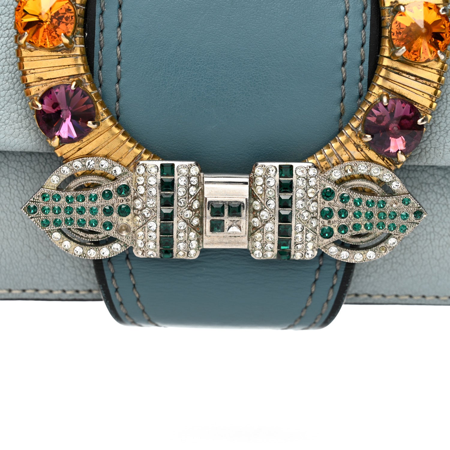 Miu Miu Goatskin Madras Soft Calf Crystal Embellished Shoulder Bag
