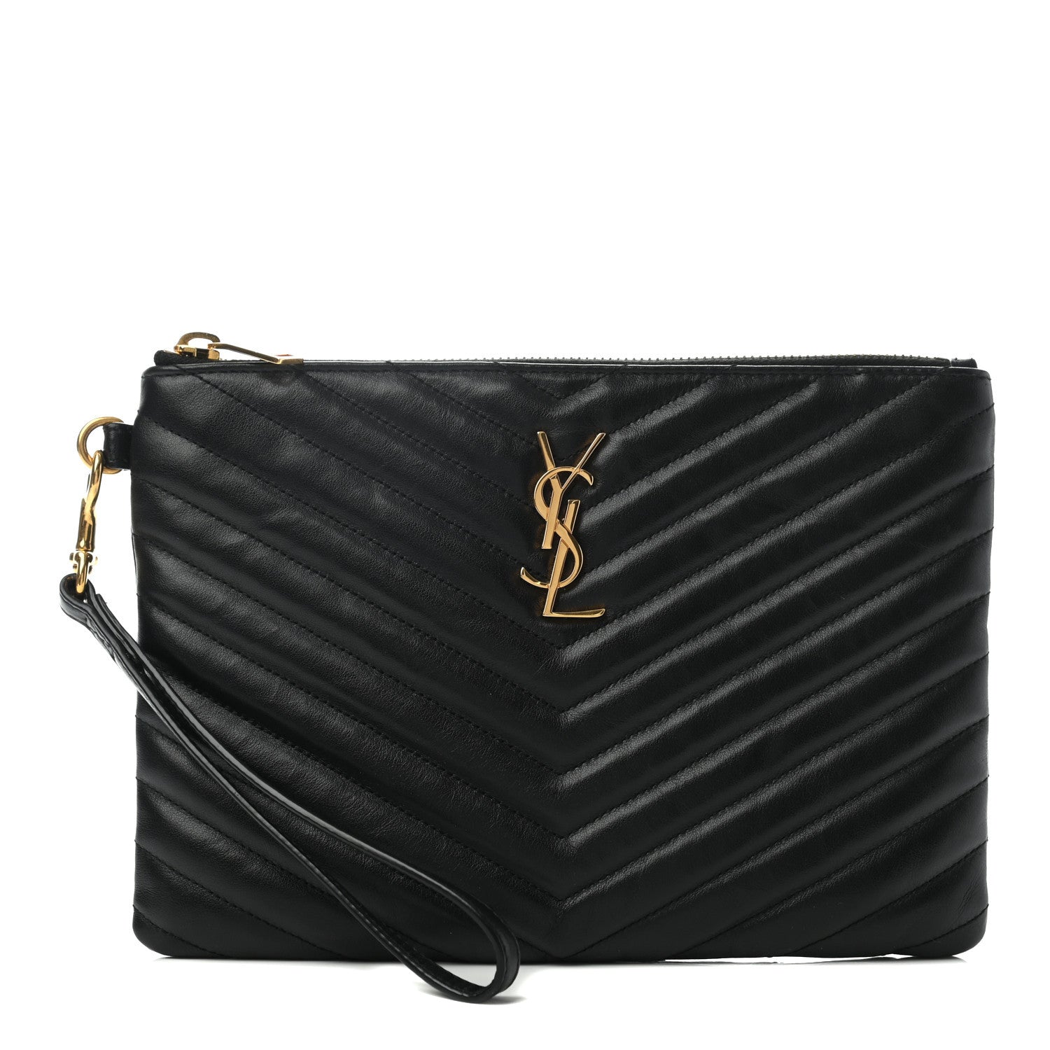 Saint Laurent Calfskin Matelasse Chevron Monogram A5 Wristlet Black 1 of 7