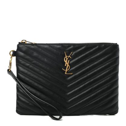 Saint Laurent Calfskin Matelasse Chevron Monogram A5 Wristlet Black 1 of 7