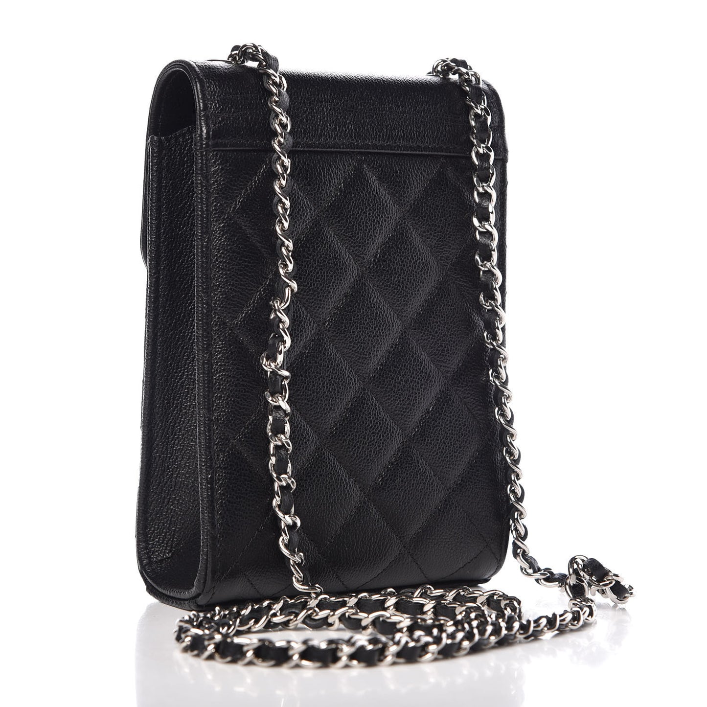 Grained Calfskin Quilted CC Box Clutch With Chain Black