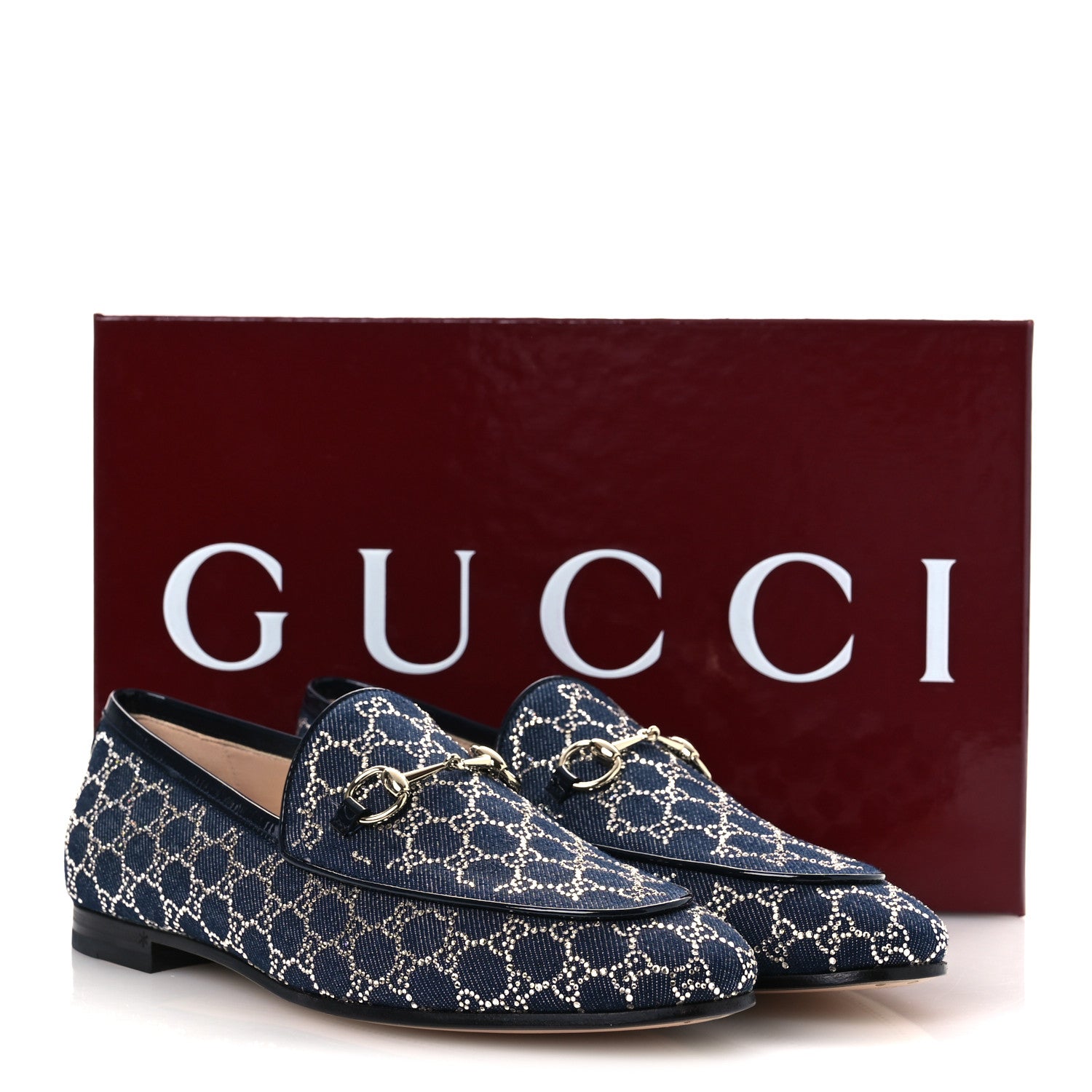 Gucci Denim Crystal GG Monogram Horsebit Womens Jordaan Loafers 39.5 Deep Blue Blue Milad 12 of 12