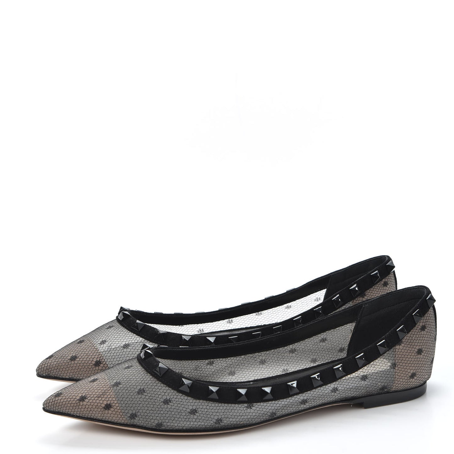 Mesh Point d'Esprit Rockstud Ballerina Flats 39 Black