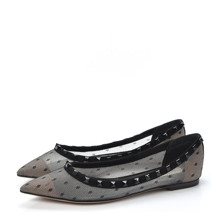 Valentino Garavani Mesh Point d'Esprit Rockstud Ballerina Flats 39 Black 2 of 9