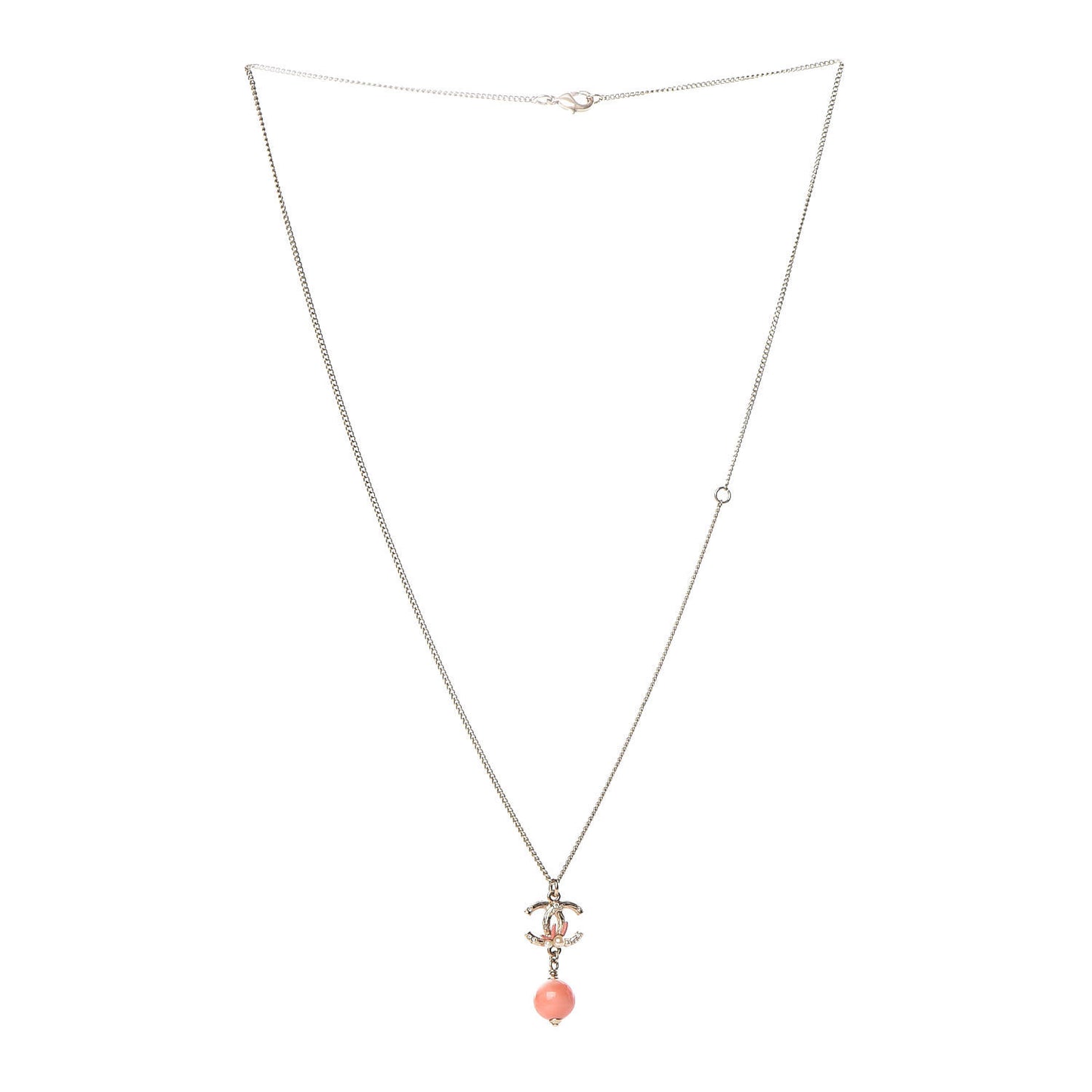 Crystal Pearl CC Drop Pendant Necklace Gold