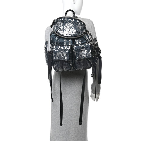 Sequin Nylon Lambskin Astronaut Essentials Backpack Black White