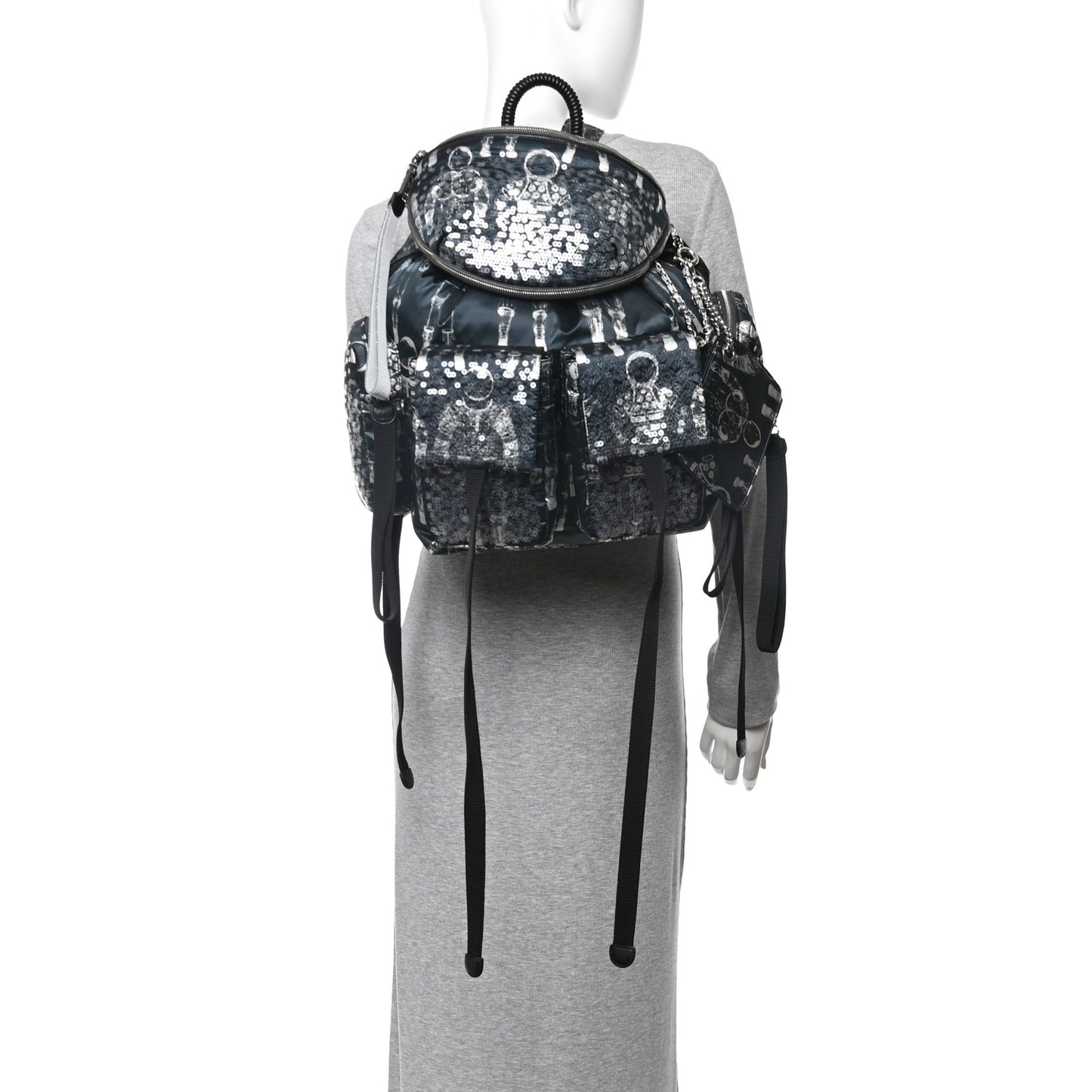 Sequin Nylon Lambskin Astronaut Essentials Backpack Black White
