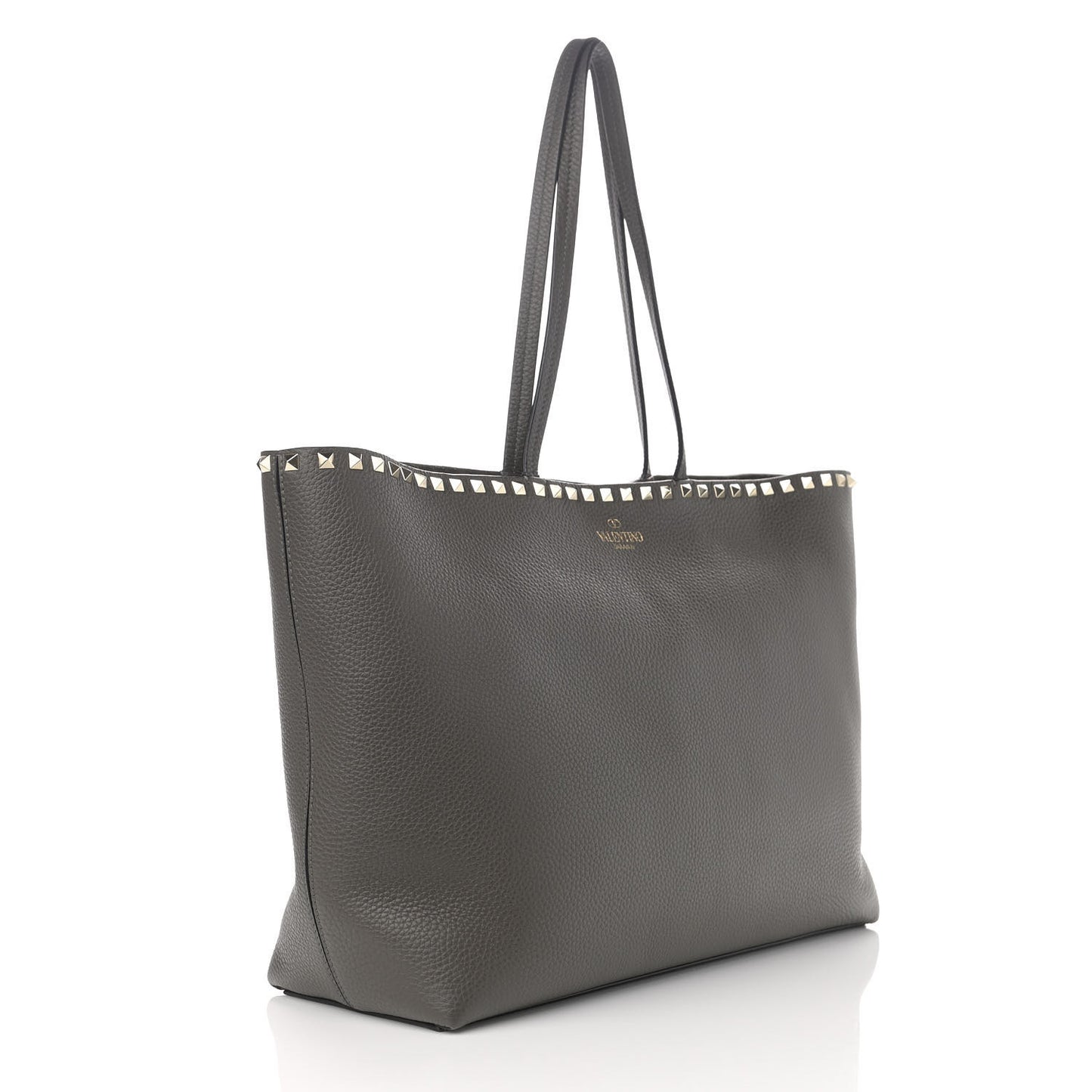 Grained Calfskin Rockstud Shoulder Tote Graphite