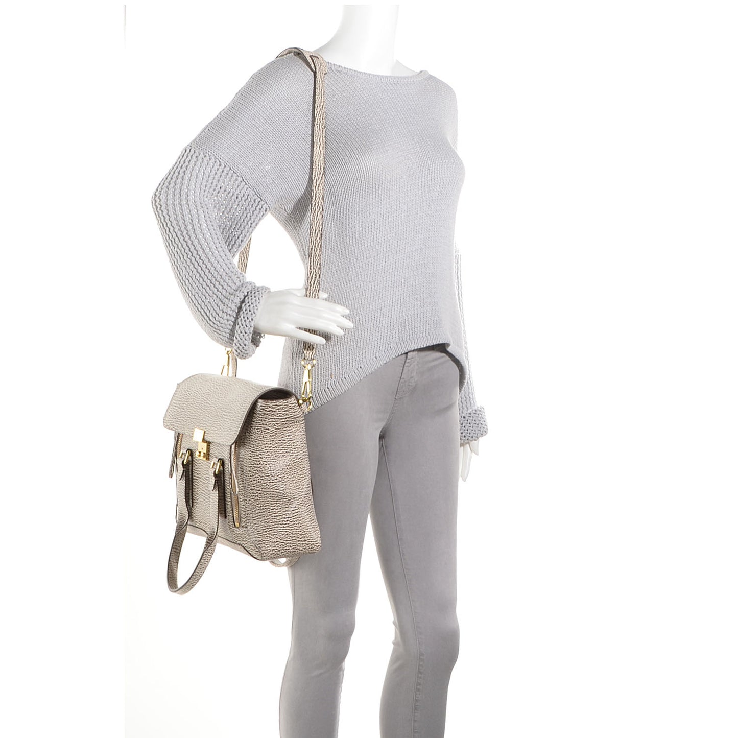 3.1 Shark Embossed Leather Medium Pashli Satchel Antique White Military