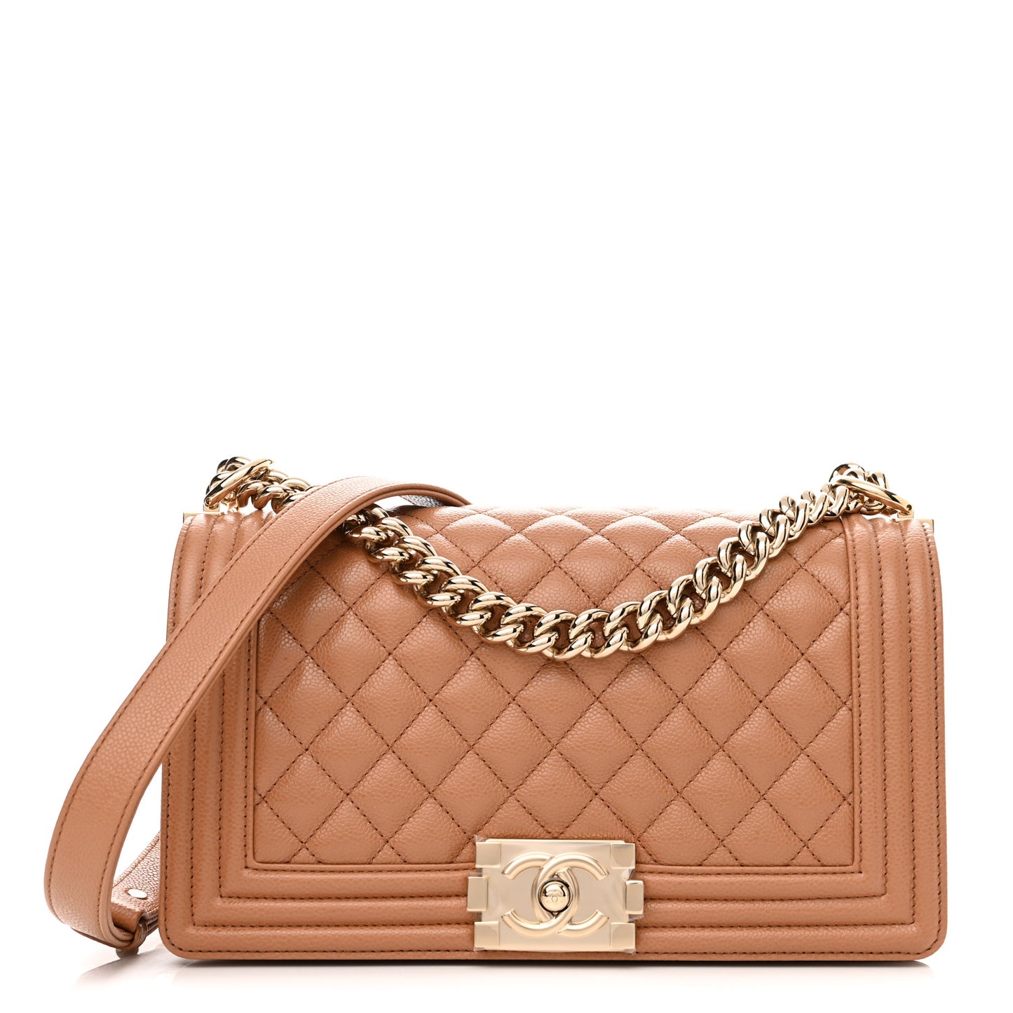 Caviar Quilted Medium Boy Flap Light Brown