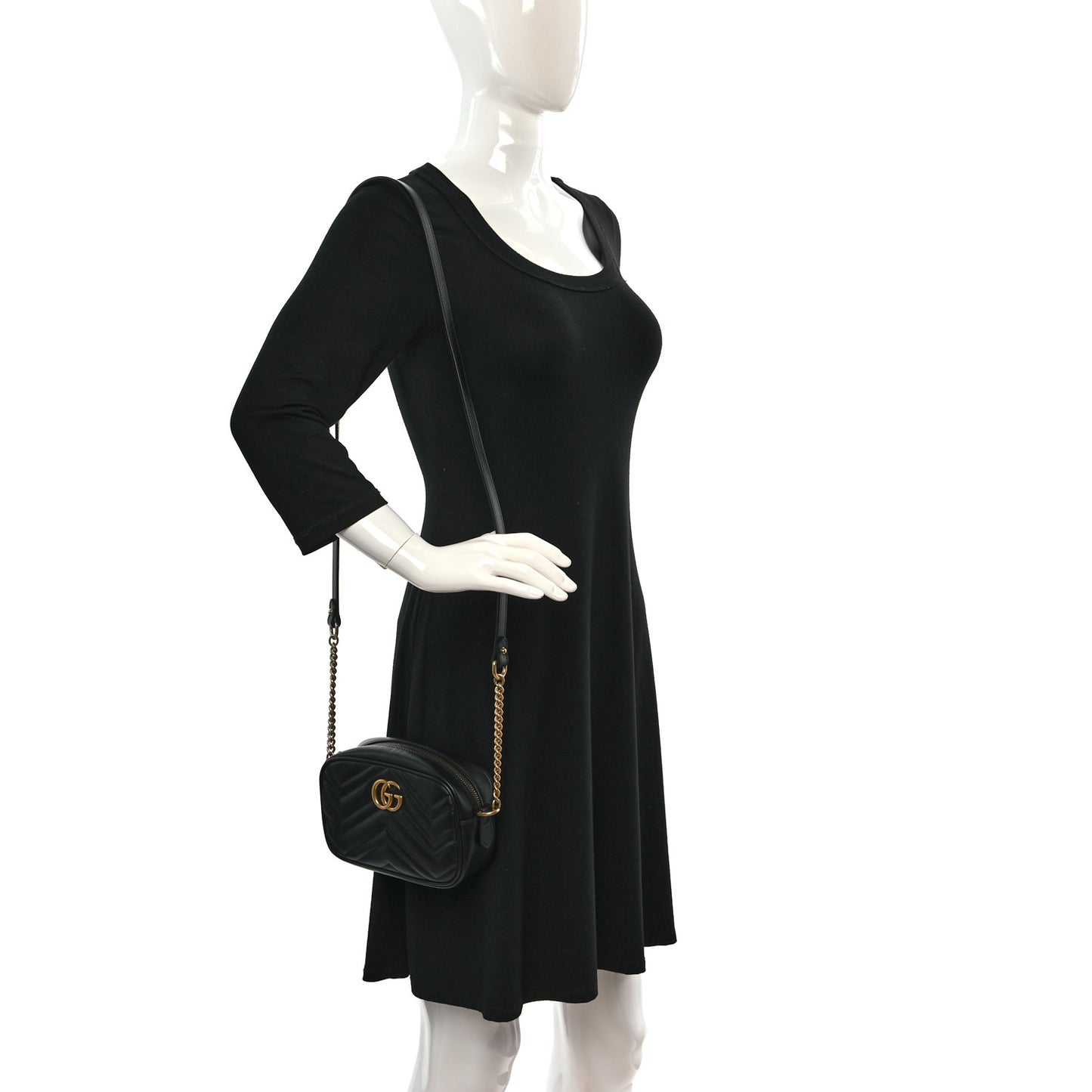 Calfskin Matelasse Mini GG Marmont Chain Shoulder Bag Black