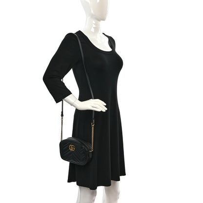 Gucci Calfskin Matelasse Mini GG Marmont Chain Shoulder Bag Black 2 of 9
