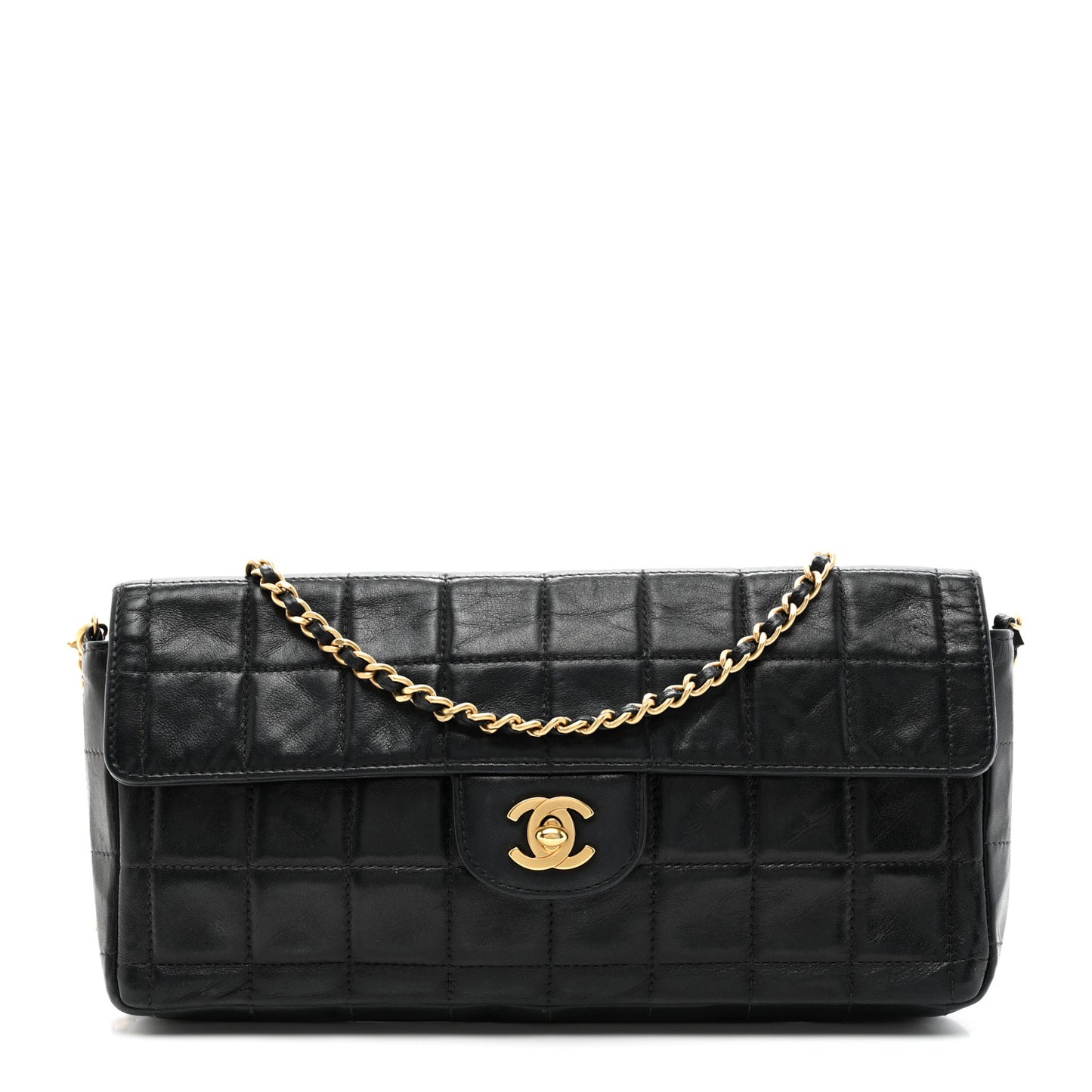 Lambskin East West Chocolate Bar Flap Black