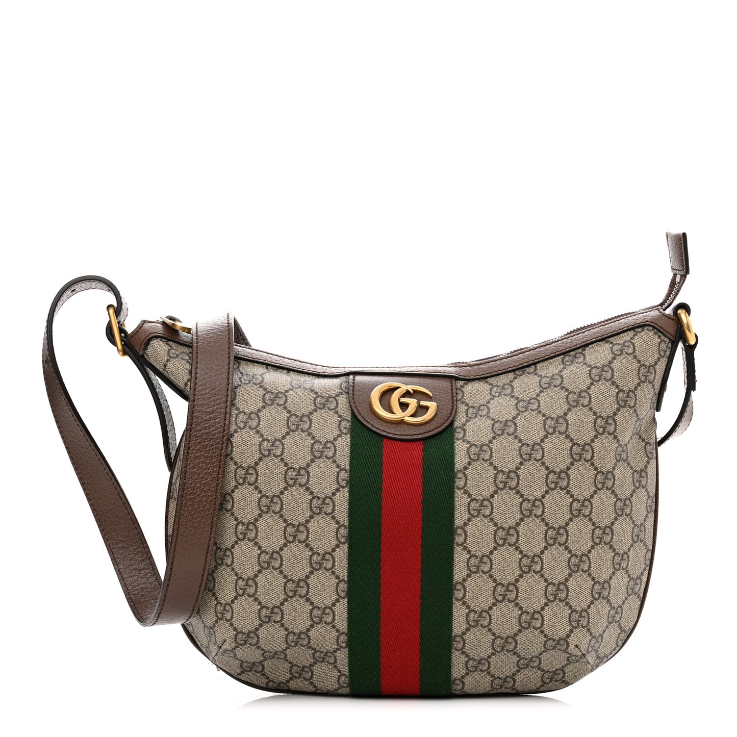 GG Supreme Monogram Web Small Ophidia Half Moon Hobo Brown