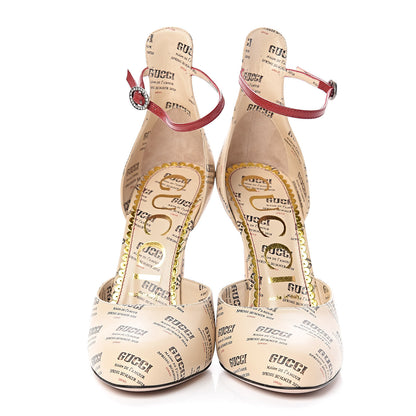 Gucci Malaga Kid Stamp Print Daisy Ankle Strap d'Orsay 105 Pumps 39 Soy Black Hibiscus Red 3 of 10