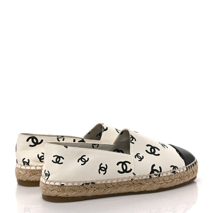Chanel Lambskin Printed CC Espadrilles 37 White Black 4 of 9