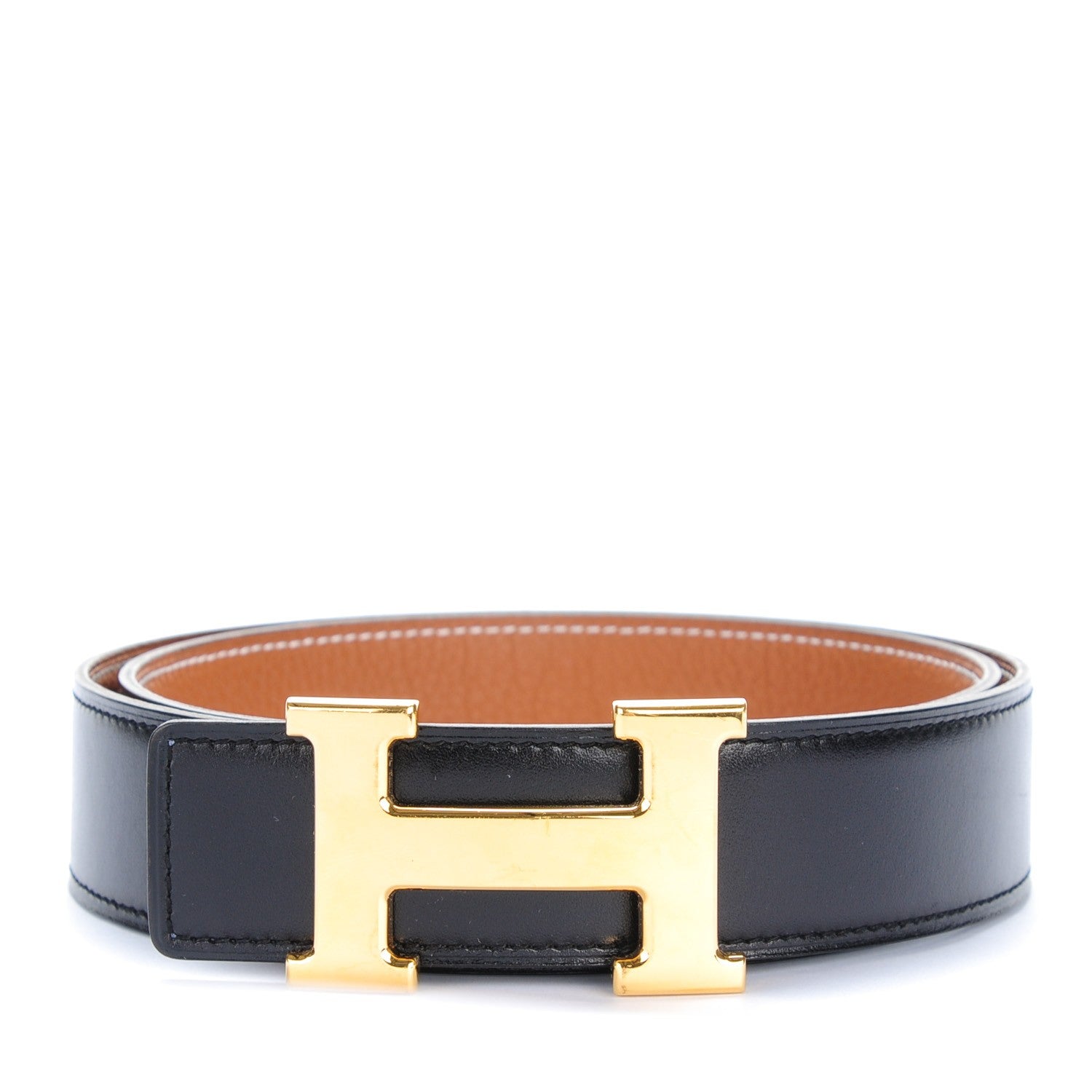 Hermes Box Togo 32mm H Belt 85 Black Gold 1 of 8