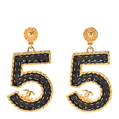 Chanel Metal Enamel CC No 5 Rope Drop Earrings Gold Denim Blue 1 of 5
